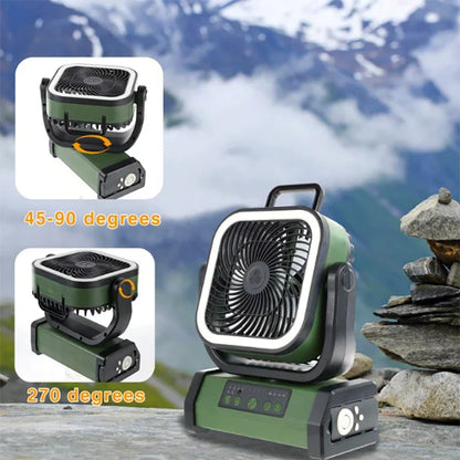 Portable Outdoor Electric Fan with LED Light, 10000mah Battery, USB Charging, Camping Fan with Hook, Ideal for Hiking, Fishing,