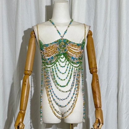 2025 New Women's Necklace Beaded Vest Hollow Out Top Jewelry Exaggerated Pearls Neck Bra Fashion Bra Women's Club Carnival