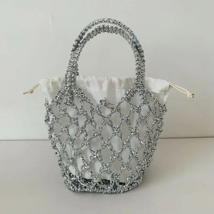 Fashion Luxury Women Woven Handbag Large Capacity Storage Bag Drawstring Bag Portable Woven Bag Weave Bucket Bag For Girls