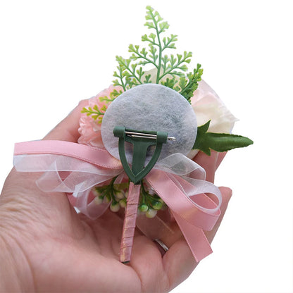 Girls Bridesmaid Wrist Flowers Groom Boutonnier Suit Corsage Pins Artificial Silk Rose Fabric Hand Flowers Wedding Accessories