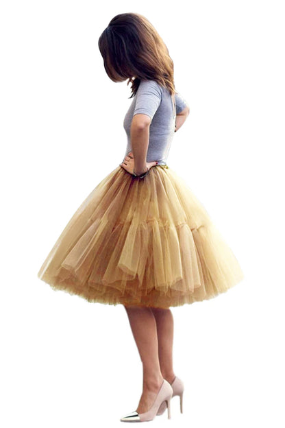 Fashion Red Multi-Layers Tulle Skirts Women Elastic Waist Puffy Knee Length Tutu Petticoat Lolita Cosplay Underskirt Jupons