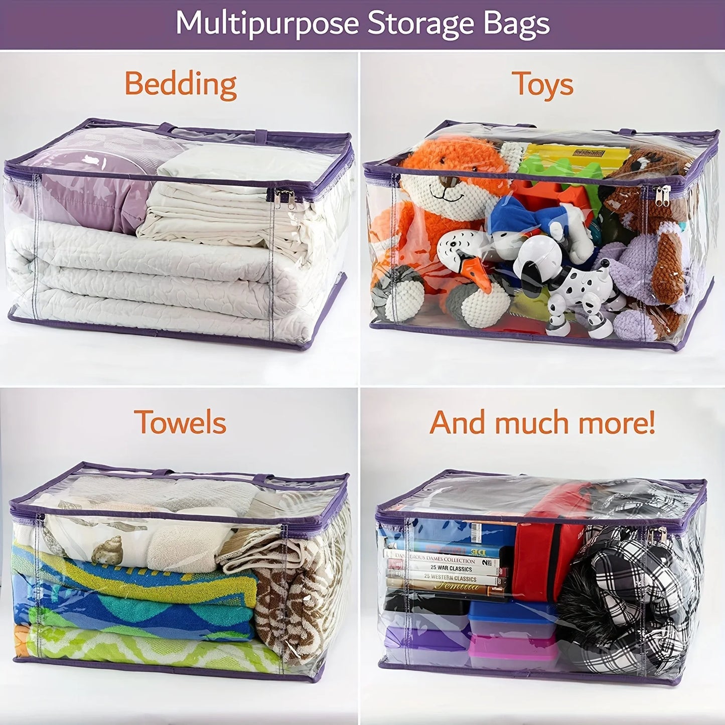 1pc Clear Zippered Storage Bags - Plastic Vinyl, Reinforced Handle, for Blankets, Clothes, Comforter, Bedding, Moving