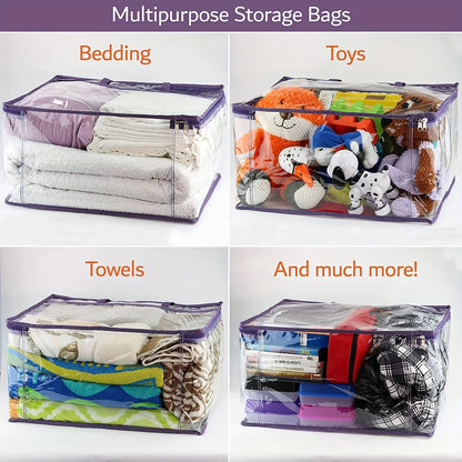 1pc Clear Zippered Storage Bags - Plastic Vinyl, Reinforced Handle, for Blankets, Clothes, Comforter, Bedding, Moving