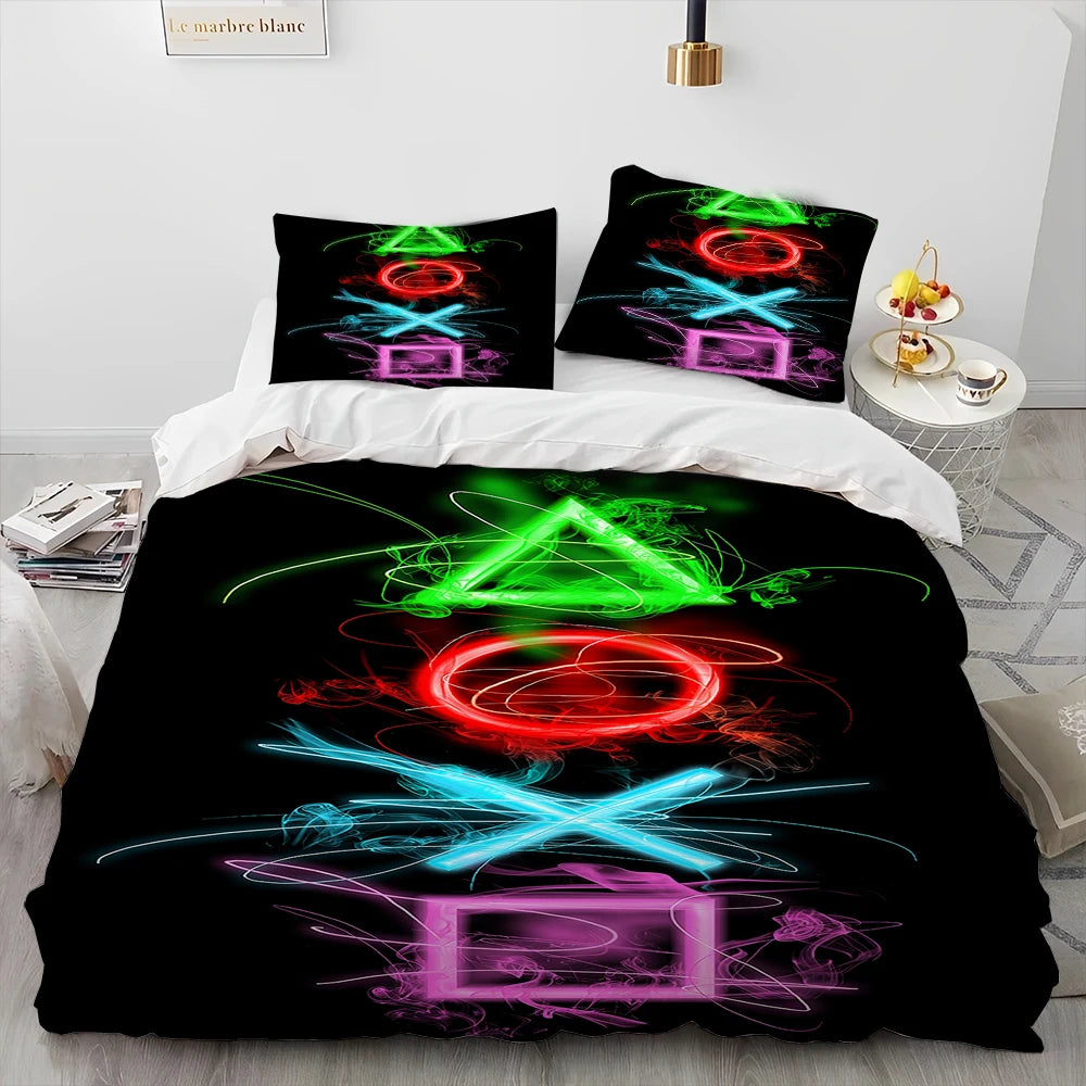 Cartoon Gamer Game Controller Comforter Bedding Set,Duvet Cover Bed Set Quilt Cover Pillowcase,King Queen Size Bedding Set Child