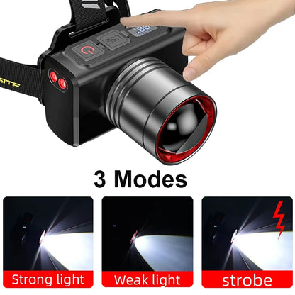 LED Rechargeable Headlights, Adjustable Zoom, Waterproof Headlights, Front Headlights, Ultra Bright Headlights for Camping