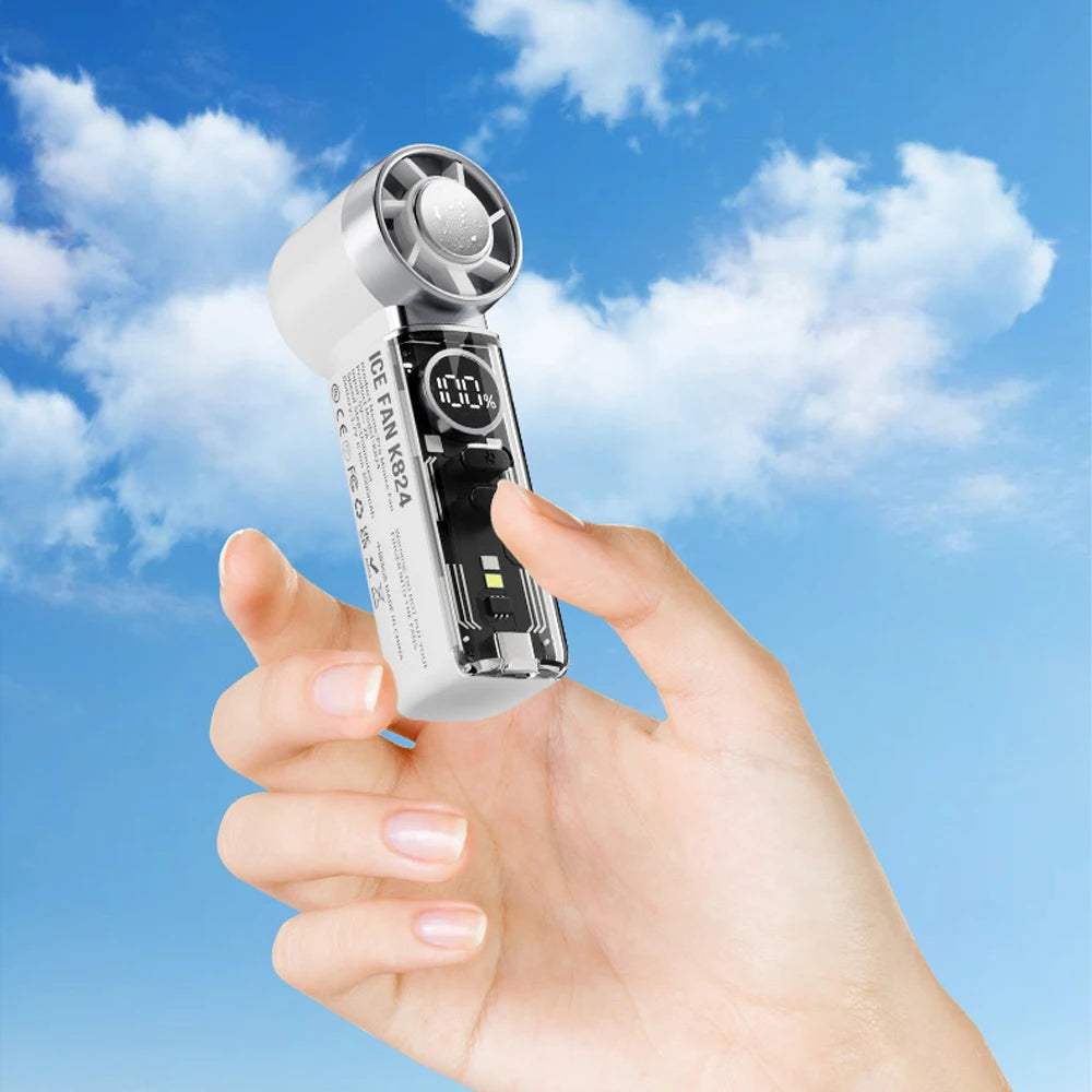 Portable Handheld Mini Fan, Personal Fan with LED Display, USB Rechargeable, Mini Fan with Lanyard for Makeup, Travel, Outdoor