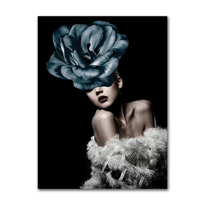 Decorative Painting Living Room Home Decoration Flowers Feathers Woman Abstract Canvas Painting Wall Art Print Poster Picture