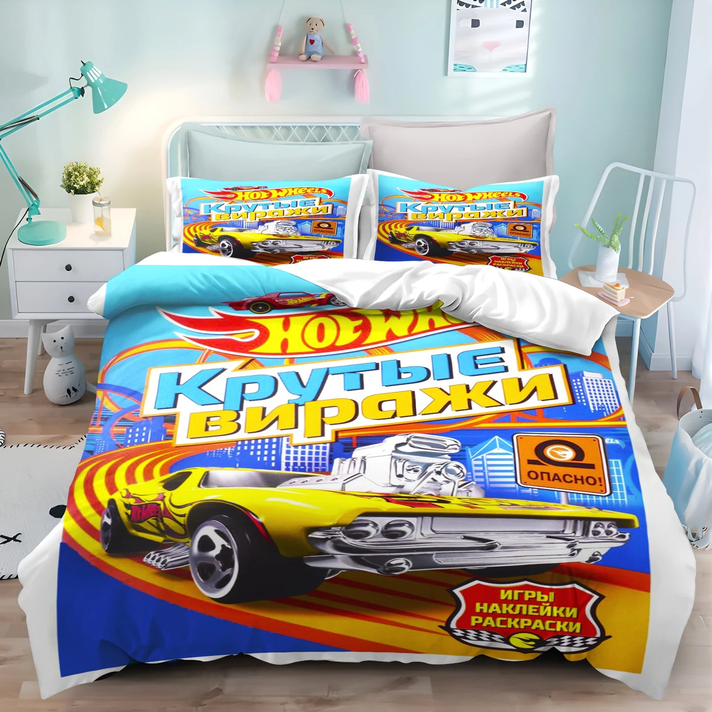Cartoon Duvet Cover Hot-wheel Home Pillowcase Set Adult Bedroom Children Comforter Bedding