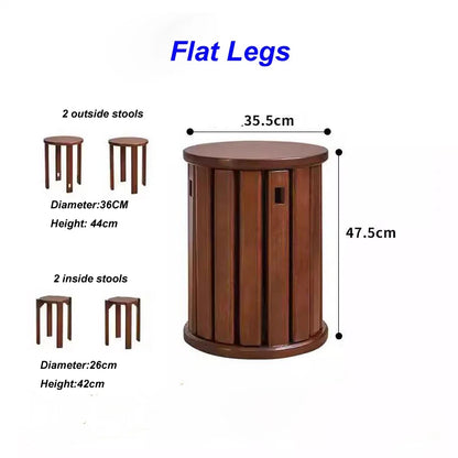 4pcs Foldable Solid Wood Stool, Living Room Low Stools, Bedroom Dressing Stool, Dinning Room Dinner Stool,  Round Small Table