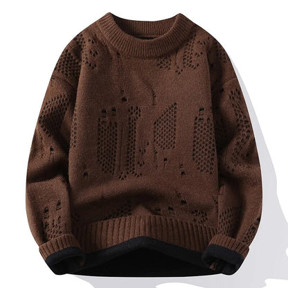 Autumn Winter Fashion Hole Knit Sweater Men O-Neck Solid Color Youthful Vitality Casual Knitted Pullovers Man Streetwear Sweater