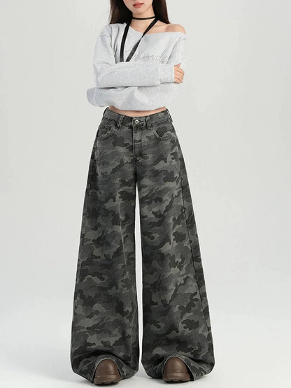American High Street Fashion Cargo Pants Female Autumn Retro High Waist Women Pants Loose Slim Straight Leg Casual Woman Pants