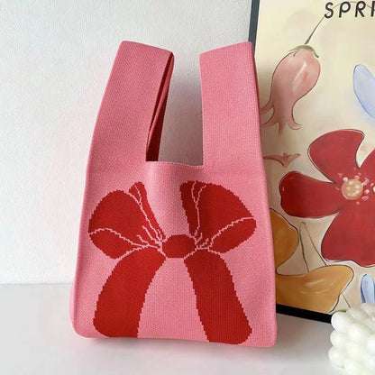 Fashion Handmade Knit Handbags Women Mini Knot Wrist Bag Korean Casual Tote Bag Reusable Shopping Bags