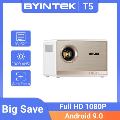 BYINTEK PLATO T5 1080P Projector 4K 1000ANSI Smart Android 9.0 ProfessionalBass Wifi 6 Projetor Office Home Theater  Projectors