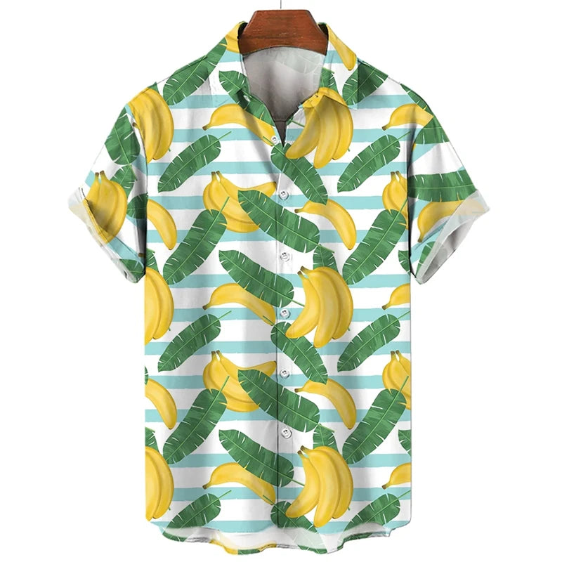 Fruit Banana Cherries 3D Printed Graphic Shirts For Men Clothes Fashion Hawaiian Lapel Blouse Casual Streetwear Lapel Blouse Top