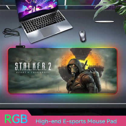 S_stalker 2 Mouse Pad RGB 3 mm Mouse Pad Rubber Mouse Pad LED Lamp Cute Desk Mat Anime Carpet  Desk Led Mouse Pad Mouse Pad Gran