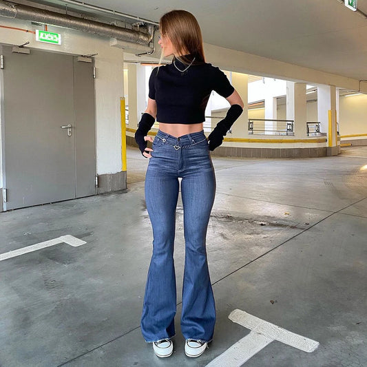 Spring Autumn Thin Fashion Y2K Blue Jeans Women High Waist Stretch Jeans Femme Trousers Vintage Casual Comfort Denim Flare Pants