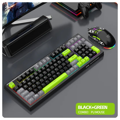Gaming Keyboard and Mouse Combo Mechanical Feel, Computer and Laptop Backlit Gamer Kit, RGB Wired Keyboard and Mouse With Sticke