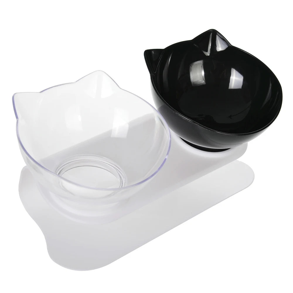 Cute Cat Ear Double Bowls for Cats Food and Water Raised Stand Kitten Feeding Bowl Cervical Protection Anti-Slip Pet Supplies