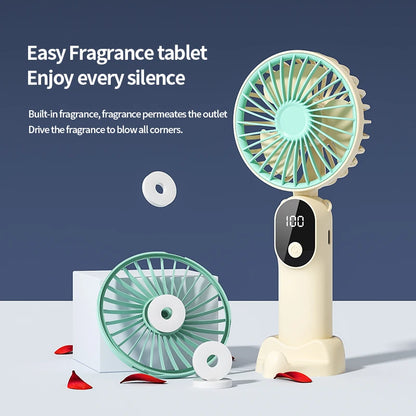 Portable Handheld Fan Mini USB Fan With 6 Speeds and Digital Display Foldable 3-in-1 Handheld Neck and Desktop Fan For Outdoor