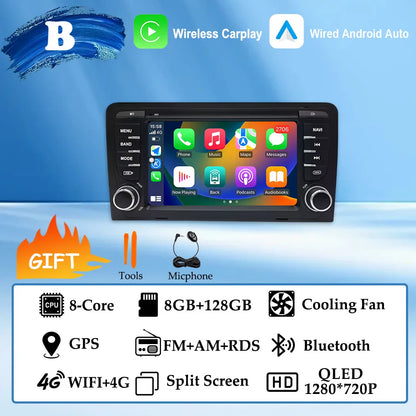 GPS Navigation 7 inch 4G Wifi Car Radio Android 16 for Audi A3 8P 2003-2011 S3 RS3 Sportback CarPlay Multimedia Player Video DSP