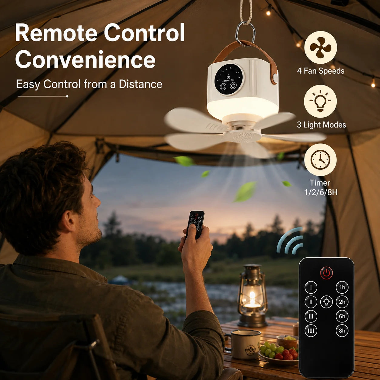 2026 New Portable Rechargeable Ceiling Fan Wireless USB Hanging Fan for Student Dorm Bed Outdoor Camping