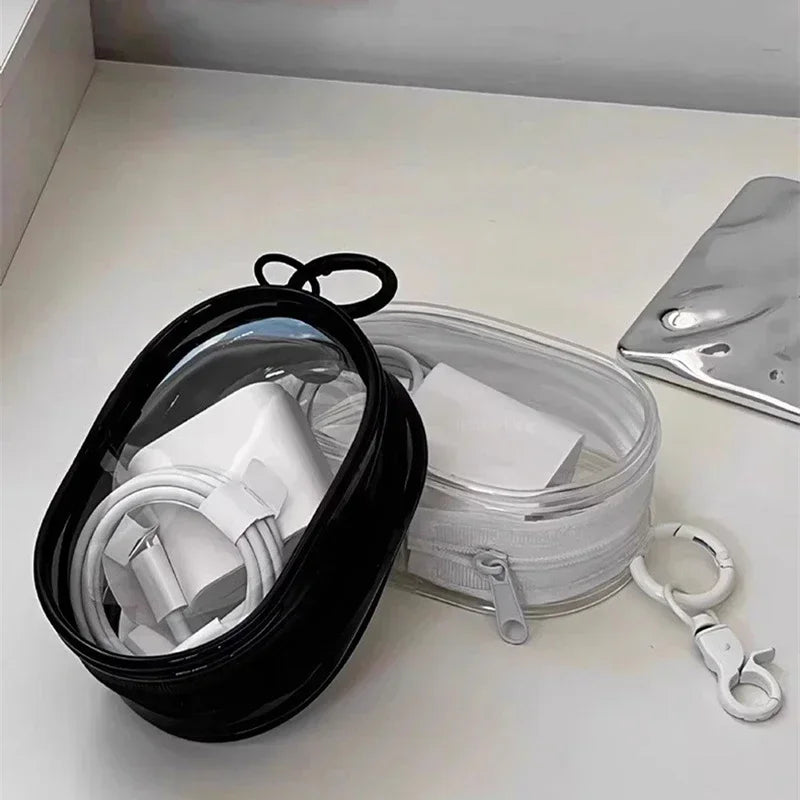 New Round Black PVC Transparent Storage Bag Jewelry Organizer Portable Keychain Data Cable Earphone Coin Charger Storage Pouches