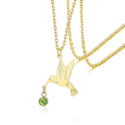Tiny Birthstone Hummingbird Necklace Birthstone Bird Necklace Stainless Steel Necklace Hummingbird Necklace Bird Jewelry