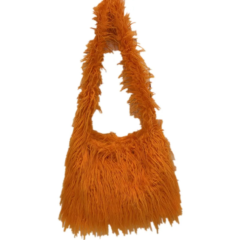 Soft Plush Women's Shoulder Bag Y2K Style Winter Furry Hobo Clutch Purse Fashionable Ladies Underarm Handbag Simple Design