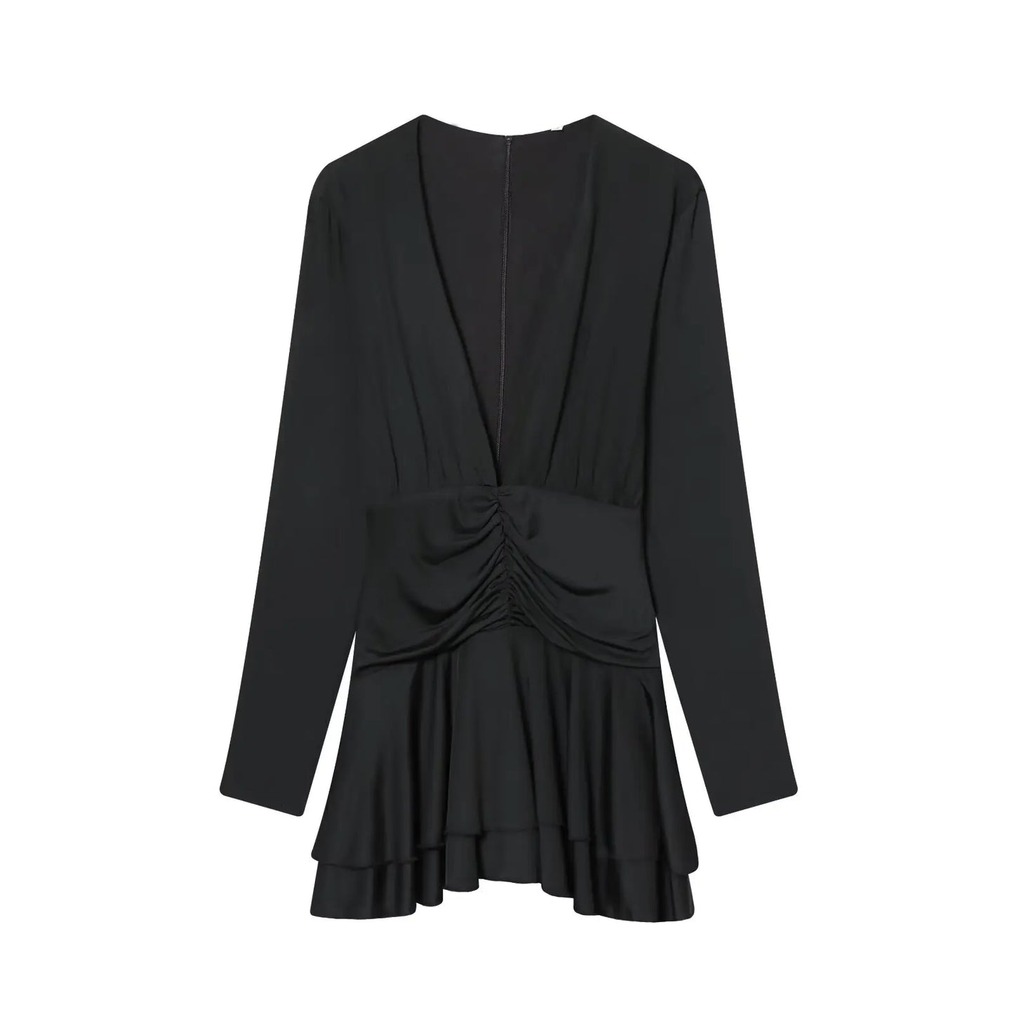 TFAFXY Women's Fashion Dress 2025 Autumn New Solid Pleated Long Sleeves Dress Women Hight Street Party Dress