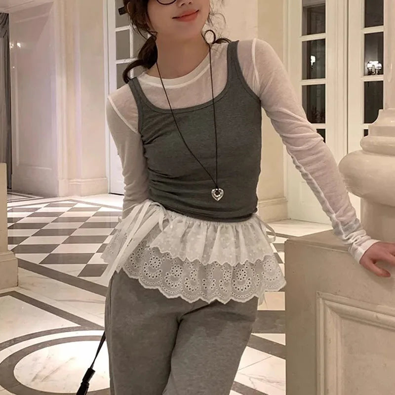 New Trendy Women Y2K Korean Lace Mini Layered Skirt Streetwear Lace Up Ruffles Summer Harajuku High Waist Pleated Skirts Clothes
