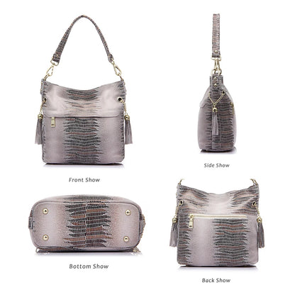 100% Genuine Leather Women's Shoulder Handbags Shiny Embossed Lady Suede Cowhide Real Leather Bags New Cross Body Bucket Bag
