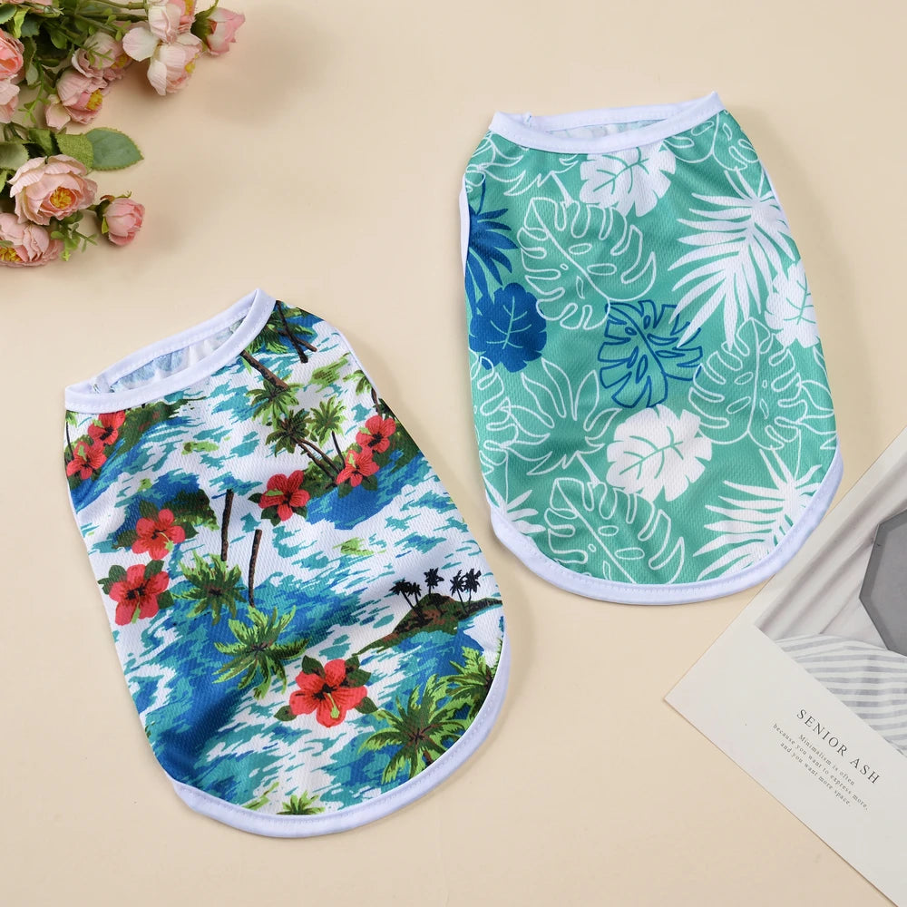 Pet Cat Vest Costume For Small Medium Dogs Cats Summer Breathable Island Print T-shirt Outdoor Travel Kitten Pug Coat Clothes