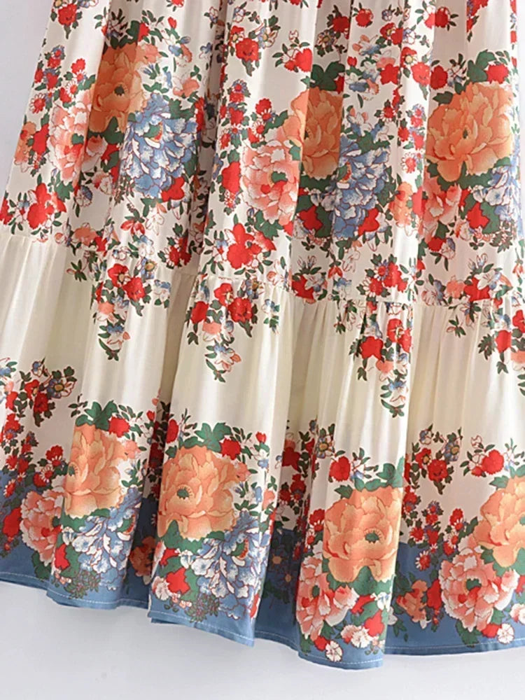 Vintage Chic Fashion Women Beach Bohemian Floral Print  Hippie Skirt High Elastic Waist Gothic Holiday Boho Maxi Skirts Femme