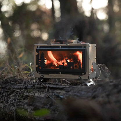 Small Camping Heating Stove Portable Tent Firewood Stove Glass Window Charcoal Burner