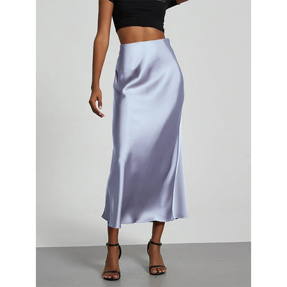 Fashion Satin Party Long Skirt High Waist Solid Color Casual Basic Women Skirts Fishtail Skirt Chic Summer Woman Clothing 2025