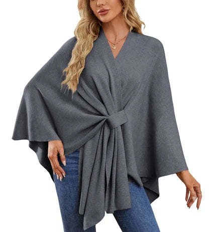 Women's Trendy Autumn And Winter Loose V-Neck Shawl Cape Elegant Shawl Wraps Casual Solid Color Soft Open Front Poncho bat shirt