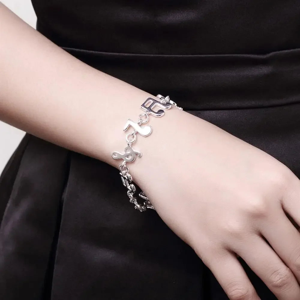 Hot Fine Musical Note Chain 925 Color Silver Bracelets for Women Wedding Party Girl Student Christmas Gifts Fashion Jewelry