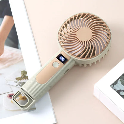 Portable Mini Handheld Small Fan Usb Rechargeable With Stand Digital Display Cooling Fan Suitable For Office Travel Outdoor Use