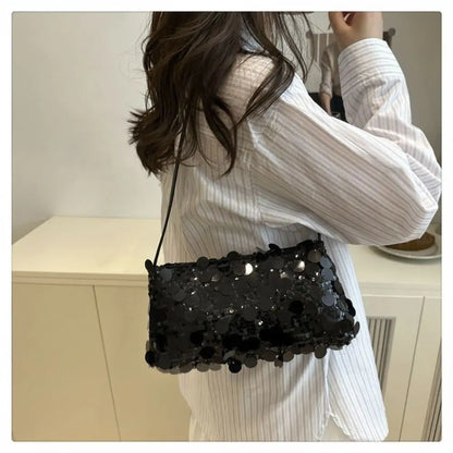 Fashion Lightweight Sequin Shoulder Bags Solid Color Large Capacity Underarm Bag Evening Party Tote Bag Women
