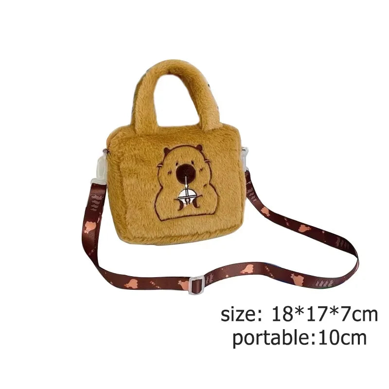 Kawaii Capybara Plush Backpack for Women Versatile Cartoon Funny Capibala Crossbody Bag aLrge Capacity Tote Bag