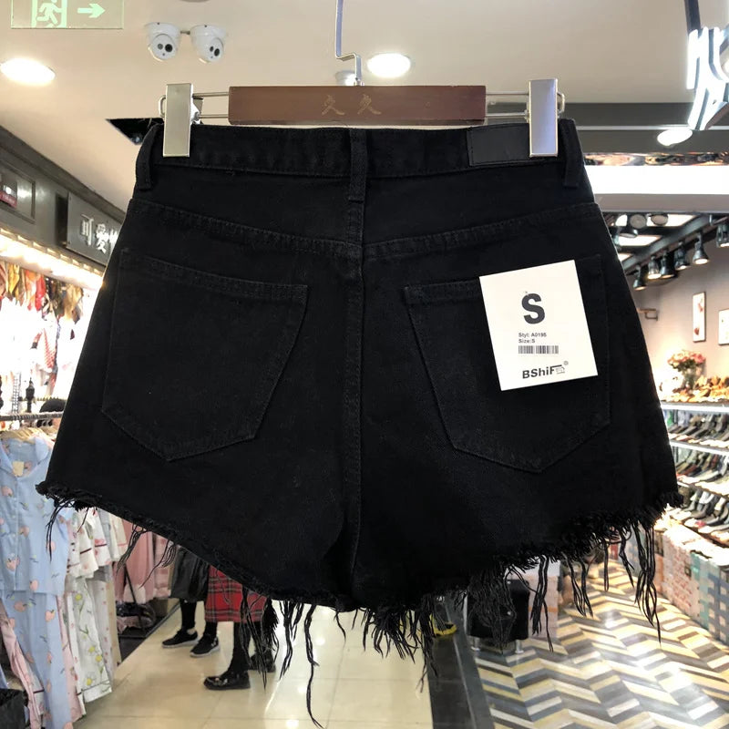 High Waist A-Line ort Jeans Women's Summer Thin Denim Pants Wide Leg Hot orts Student Versatile High Waist orts
