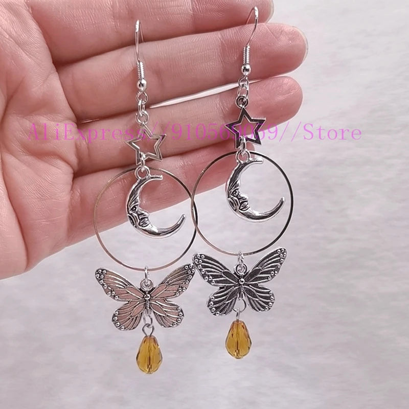 Moon butterfly earrings celestial earrings boho earrings sun moon earrings witchy gypsy earring
