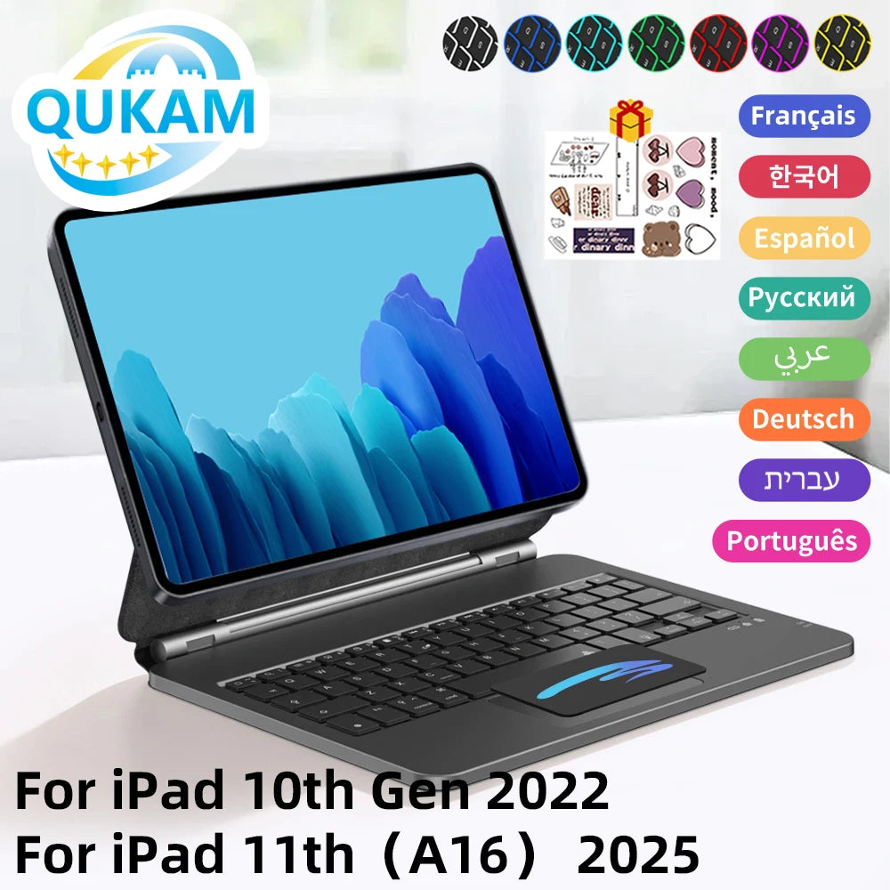 New Magic Keyboard For iPad 11th A16 Air 6 2025 iPad Case Pro 13 12.9 11 iPad 7 8 9 10th Gen Air4 5 10.9 Spanish Hebrew Keyboard