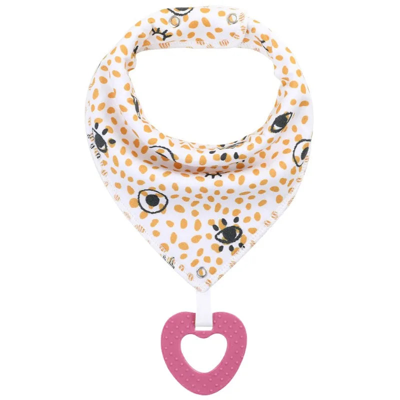 Baby cotton feeding bibs: Multi-functional triangular drool pads with teething toy—skin-friendly,anti-spitup,keeps clothes clean
