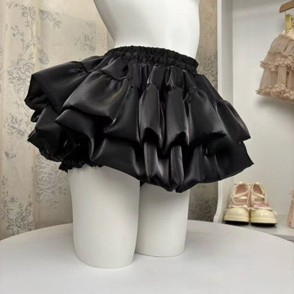2025 Sweet Elastic Waist New Short Skirt Women Summer Chic White Ruffle Cake Skirts Female Fashion Casual Pretty Princess Skirt