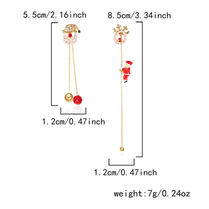 Christmas Asymmetrical Santa Claus Long Tassel Earrings for Women Elegant Snowflake Xmas Tree Elk Earrings Party Jewelry Gifts