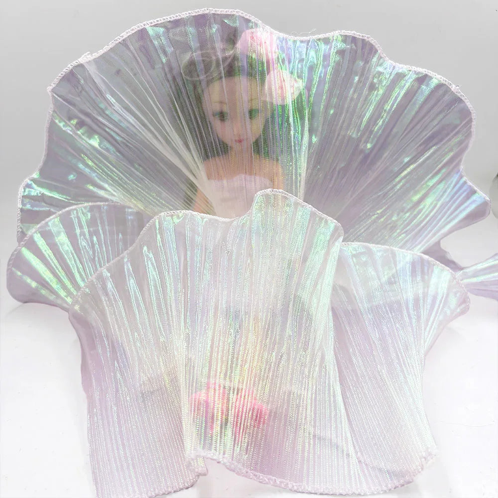 Lace Trim Organza Fabric Mermaid Ruffled Transparent Iridescent Laser Pleated for Patchwork Skirts Wedding Sewing Costume Supply