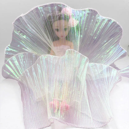 Lace Trim Organza Fabric Mermaid Ruffled Transparent Iridescent Laser Pleated for Patchwork Skirts Wedding Sewing Costume Supply