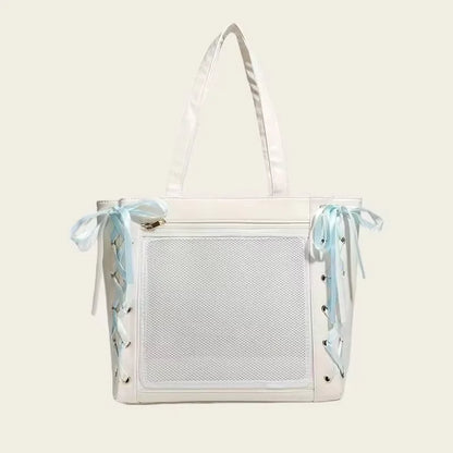 Japanese Sweet Women Ribbon Ita Bag Cute Lolita Girl Transparent Handbags Fashion Large Capacity Tote Bag Aesthetic Shoulder Bag