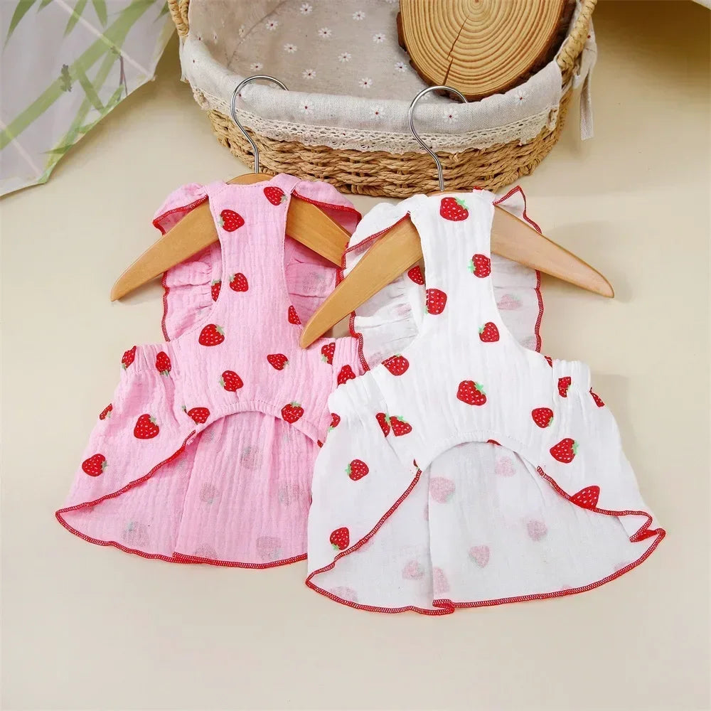 Pet Strawberry Dress Summer Dog Clothes Luxury Dog Vest Suspender Skirt Cat Cooling Shirt Bichon Chihuahua Clothing Dog Outfits